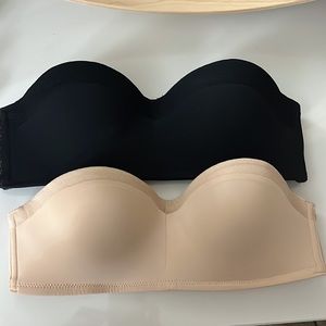 2 Wear Lively No-show strapless bras. One black and one toasted almond. 32A